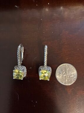 Silver Earrings with Green Stone
